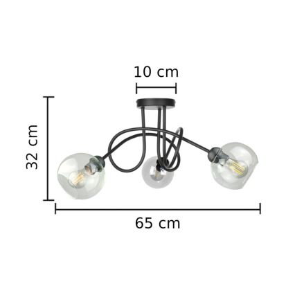 Pinnale kinnitatav lühter EVIE 3xE27/60W/230V must/läbipaistev