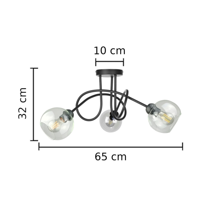 Pinnale kinnitatav lühter EVIE 3xE27/60W/230V must/läbipaistev