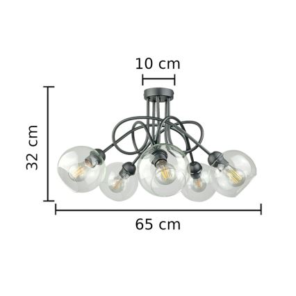 Pinnale kinnitatav lühter EVIE 5xE27/60W/230V antratsiit/läbipaistev