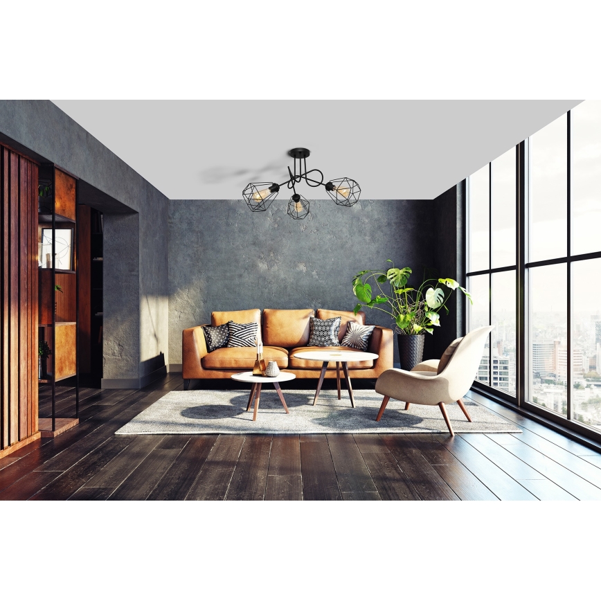 Pinnale kinnitatav lühter KARO 3xE27/15W/230V must