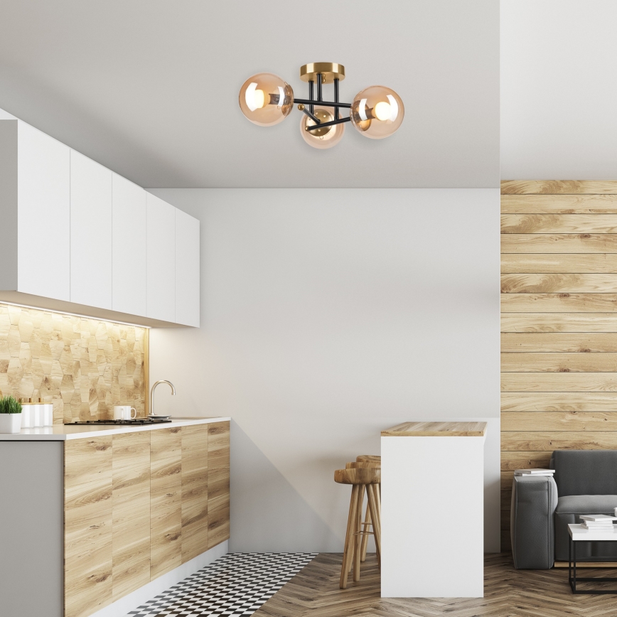Pinnale kinnitatav lühter MALENA 3xE14/5W/230V kuldne/must/suitsune beež