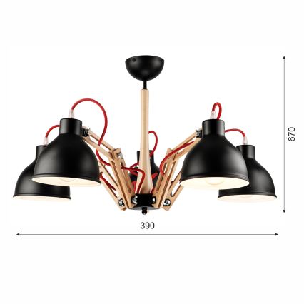 Pinnale kinnitatav lühter MARCELLO 5xE27/60W/230V pöök - FSC sertifitseeritud