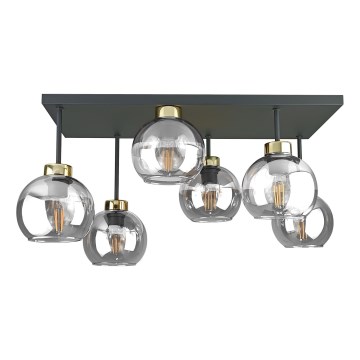 Pinnale kinnitatav lühter NESSA 6xE27/60W/230V must/kuldne/läbipaistev
