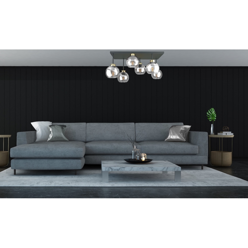 Pinnale kinnitatav lühter NESSA 6xE27/60W/230V must/kuldne/läbipaistev