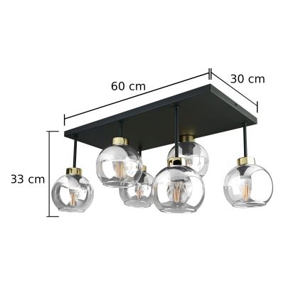 Pinnale kinnitatav lühter NESSA 6xE27/60W/230V must/kuldne/läbipaistev