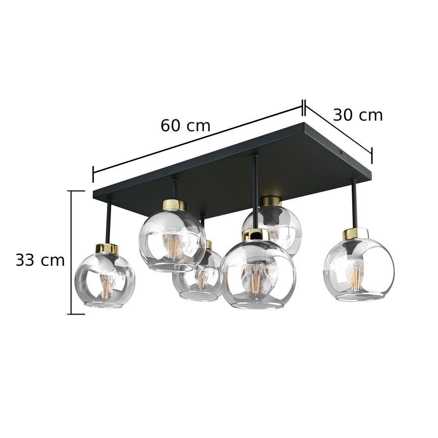 Pinnale kinnitatav lühter NESSA 6xE27/60W/230V must/kuldne/läbipaistev