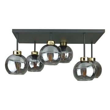 Pinnale kinnitatav lühter NESSA 6xE27/60W/230V must/kuldne/suitsune must