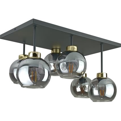 Pinnale kinnitatav lühter NESSA 6xE27/60W/230V must/kuldne/suitsune must