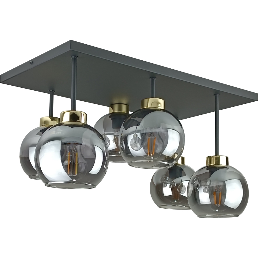 Pinnale kinnitatav lühter NESSA 6xE27/60W/230V must/kuldne/suitsune must