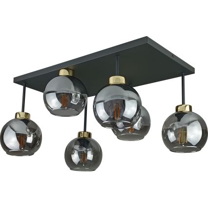 Pinnale kinnitatav lühter NESSA 6xE27/60W/230V must/kuldne/suitsune must