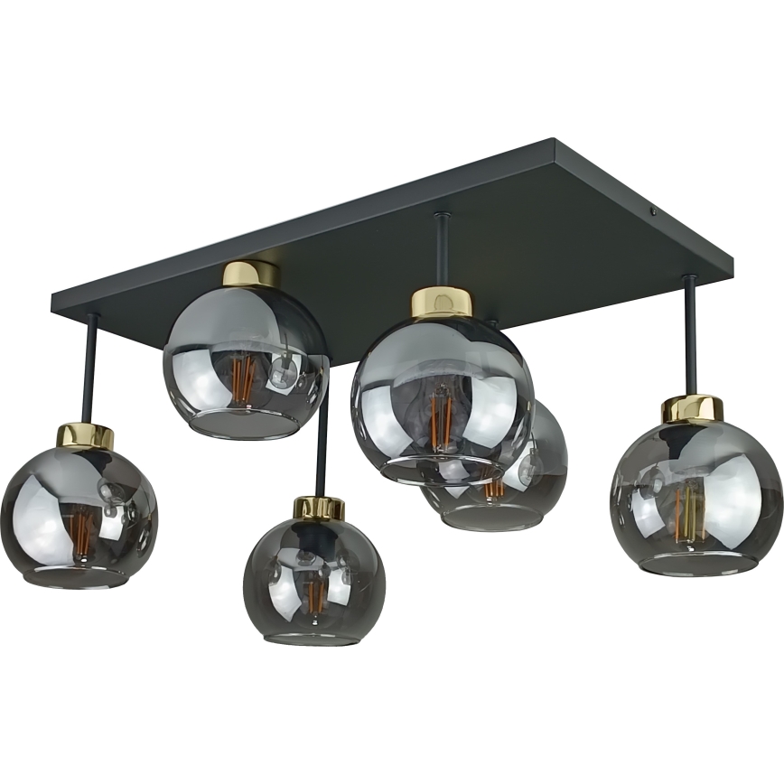 Pinnale kinnitatav lühter NESSA 6xE27/60W/230V must/kuldne/suitsune must