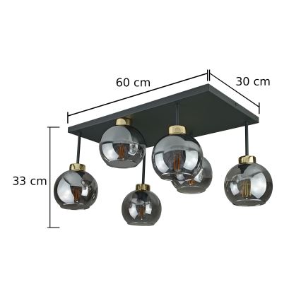 Pinnale kinnitatav lühter NESSA 6xE27/60W/230V must/kuldne/suitsune must