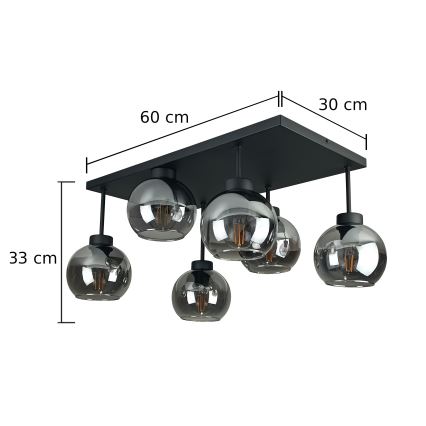 Pinnale kinnitatav lühter NESSA 6xE27/60W/230V must/suitsune must
