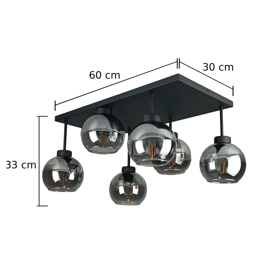 Pinnale kinnitatav lühter NESSA 6xE27/60W/230V must/suitsune must
