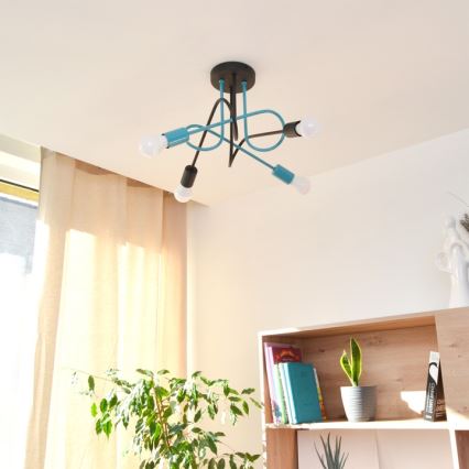 Pinnale kinnitatav lühter OXFORD 4xE27/15W/230V must/türkiis