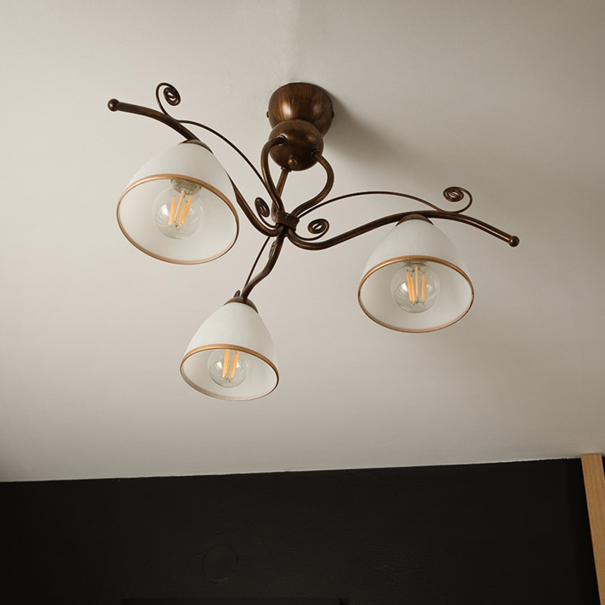 Pinnale kinnitatav lühter RETRO 3xE27/60W/230V pronks paatina