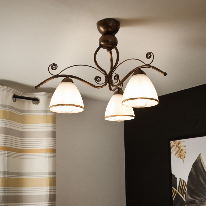 Pinnale kinnitatav lühter RETRO 3xE27/60W/230V pronks paatina
