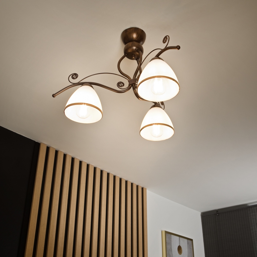 Pinnale kinnitatav lühter RETRO 3xE27/60W/230V pronks paatina