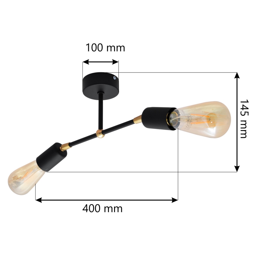 Pinnale kinnitatav lühter ROSETTE 2xE27/15W/230V must/kuldne