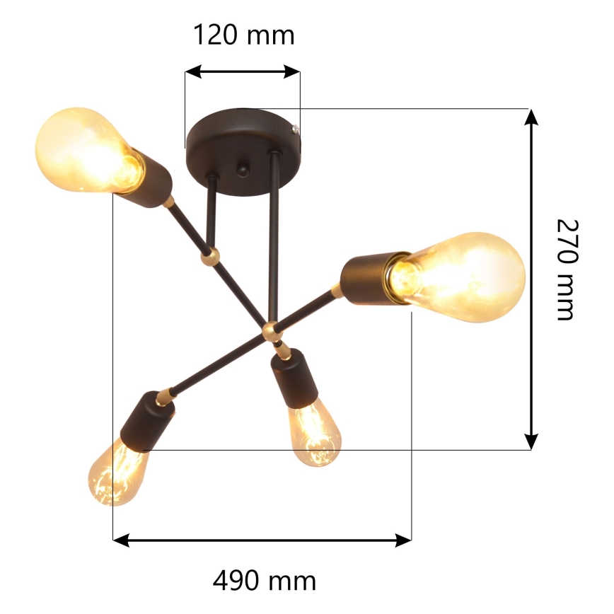 Pinnale kinnitatav lühter ROSETTE 4xE27/15W/230V must/kuldne