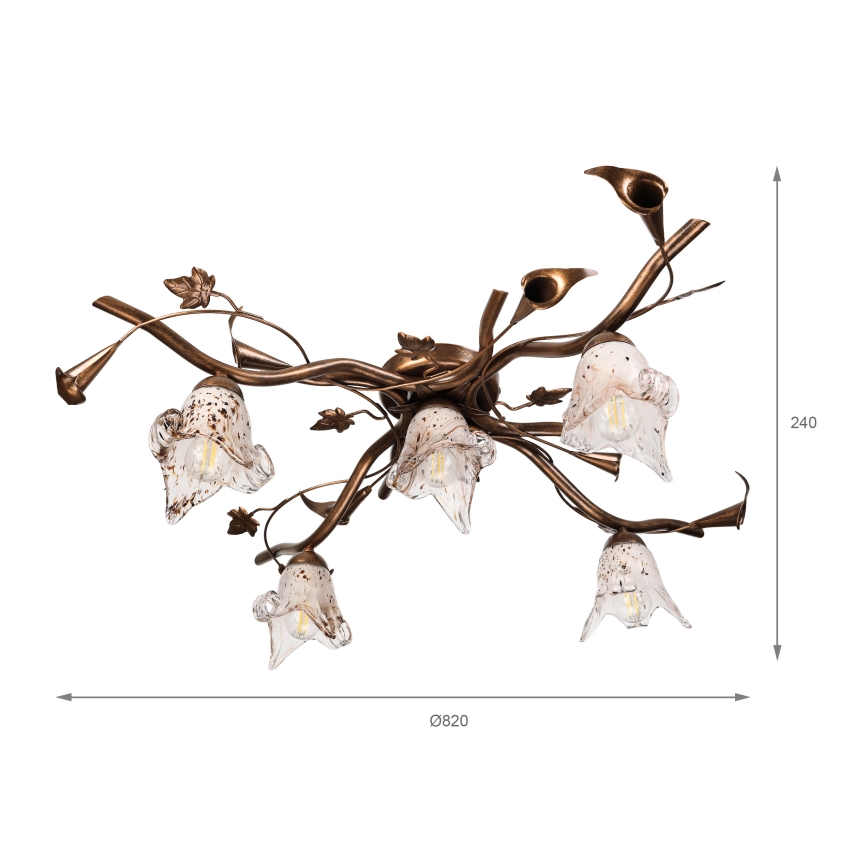 Pinnale kinnitatav lühter ROZETA 5xE14/40W/230V pronks