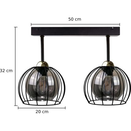 Pinnale kinnitatav lühter SOLO BLACK 2xE27/60W/230V must/kuldne
