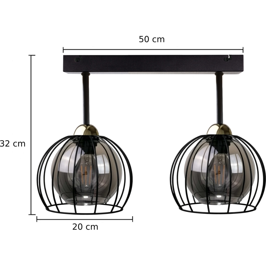 Pinnale kinnitatav lühter SOLO BLACK 2xE27/60W/230V must/kuldne
