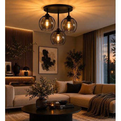 Pinnale kinnitatav lühter SOLO BLACK 3xE27/60W/230V d. 30 cm