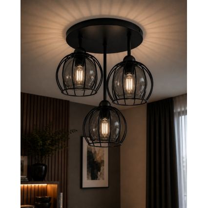 Pinnale kinnitatav lühter SOLO BLACK 3xE27/60W/230V d. 30 cm