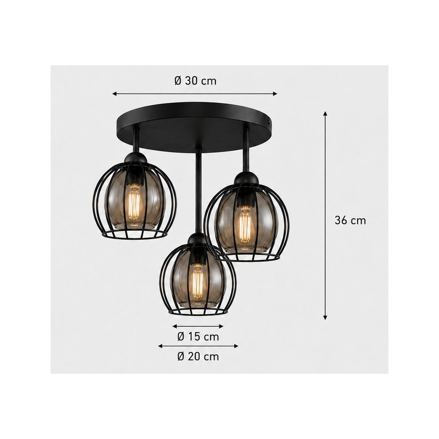 Pinnale kinnitatav lühter SOLO BLACK 3xE27/60W/230V d. 30 cm