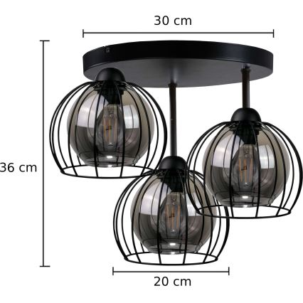 Pinnale kinnitatav lühter SOLO BLACK 3xE27/60W/230V d. 30 cm