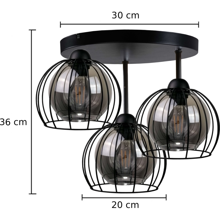 Pinnale kinnitatav lühter SOLO BLACK 3xE27/60W/230V d. 30 cm