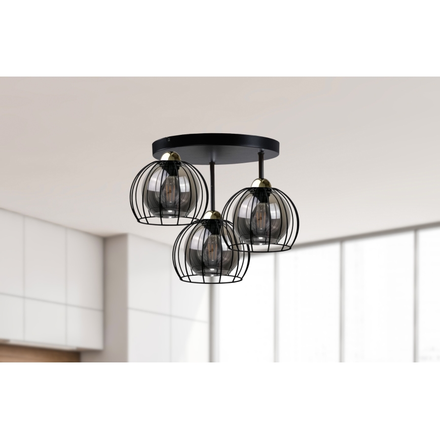 Pinnale kinnitatav lühter SOLO BLACK 3xE27/60W/230V d. 30 cm must/kuldne