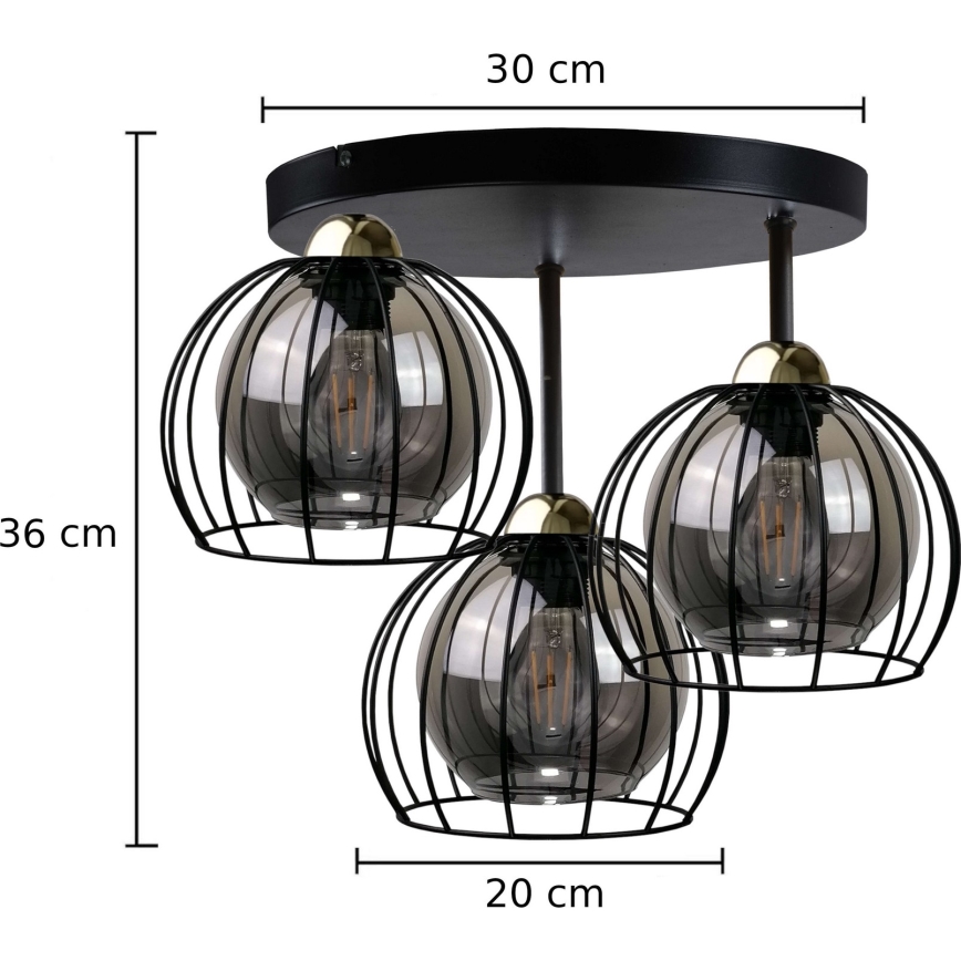 Pinnale kinnitatav lühter SOLO BLACK 3xE27/60W/230V d. 30 cm must/kuldne