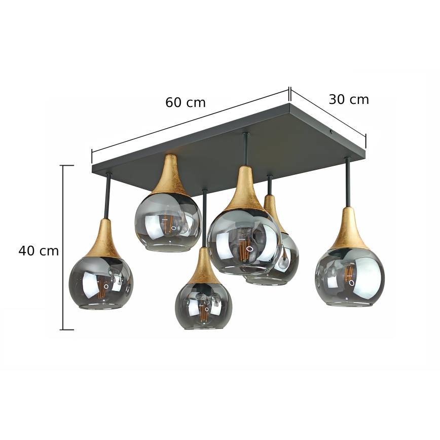 Pinnale kinnitatav lühter SOMA 6xE27/60W/230V must/kuldne/suitsune must