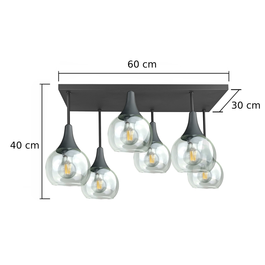 Pinnale kinnitatav lühter SOMA 6xE27/60W/230V must/läbipaistev