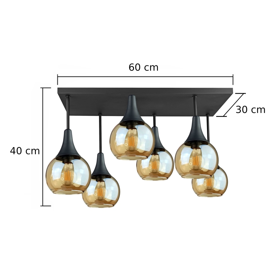 Pinnale kinnitatav lühter SOMA 6xE27/60W/230V must/suitsune beež
