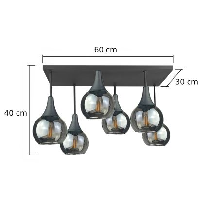 Pinnale kinnitatav lühter SOMA 6xE27/60W/230V must/suitsune must