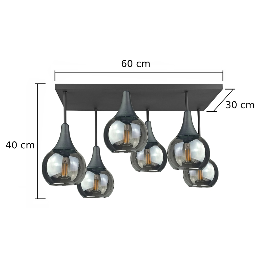 Pinnale kinnitatav lühter SOMA 6xE27/60W/230V must/suitsune must