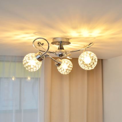 Pinnale kinnitatav lühter SOPHIA 3xE27/15W/230V läikiv kroom/läbipaistev