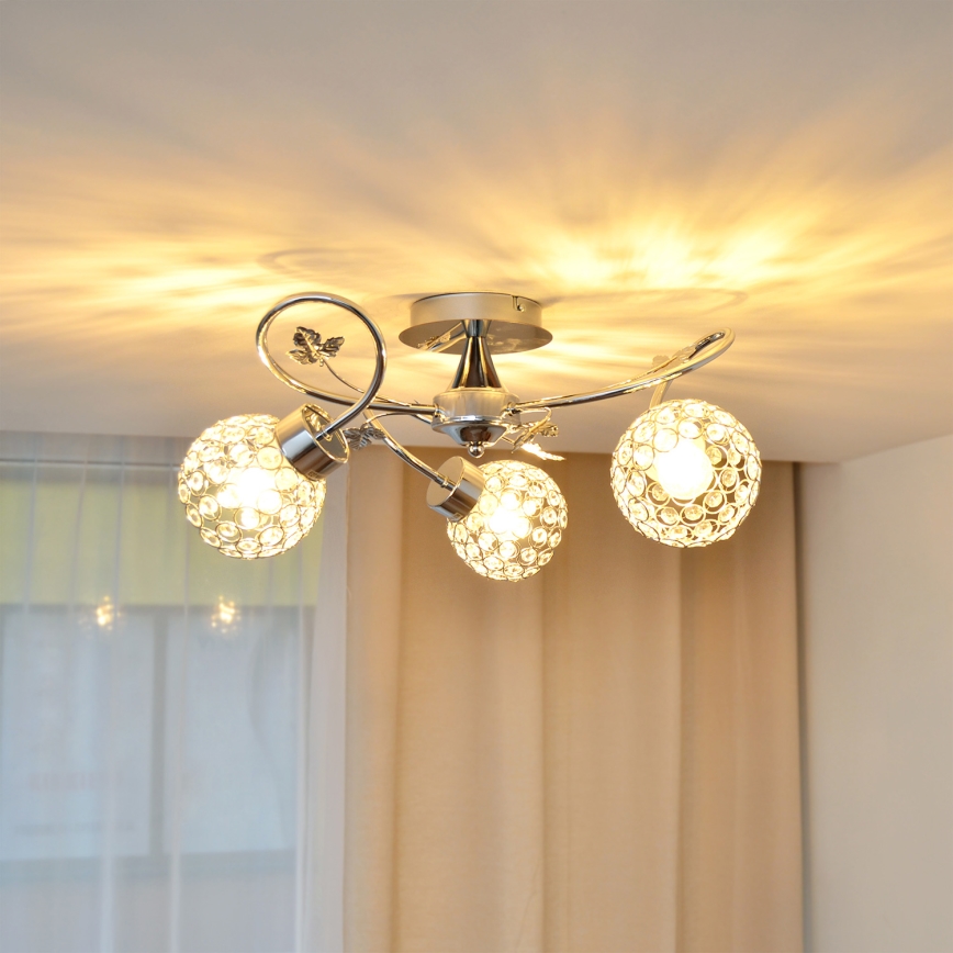 Pinnale kinnitatav lühter SOPHIA 3xE27/15W/230V läikiv kroom/läbipaistev