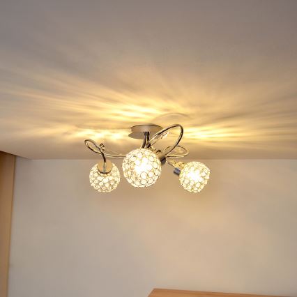 Pinnale kinnitatav lühter SOPHIA 3xE27/15W/230V läikiv kroom/läbipaistev