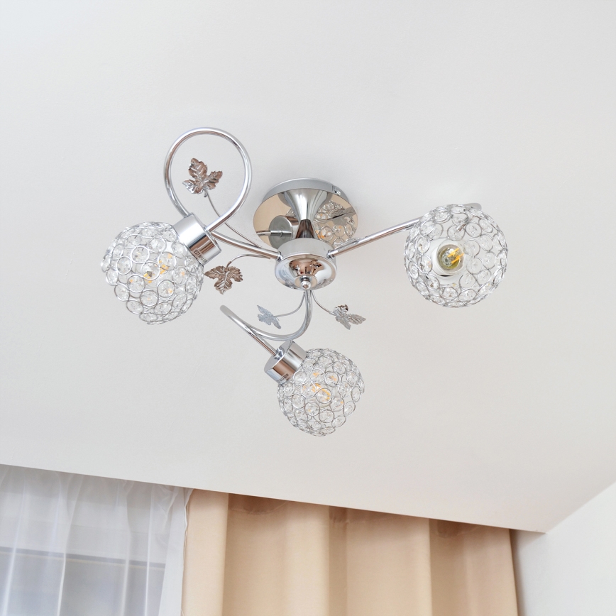 Pinnale kinnitatav lühter SOPHIA 3xE27/15W/230V läikiv kroom/läbipaistev