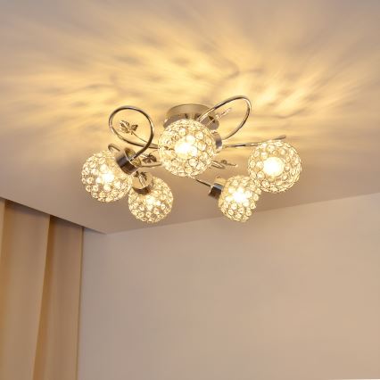 Pinnale kinnitatav lühter SOPHIA 5xE27/15W/230V läikiv kroom/läbipaistev