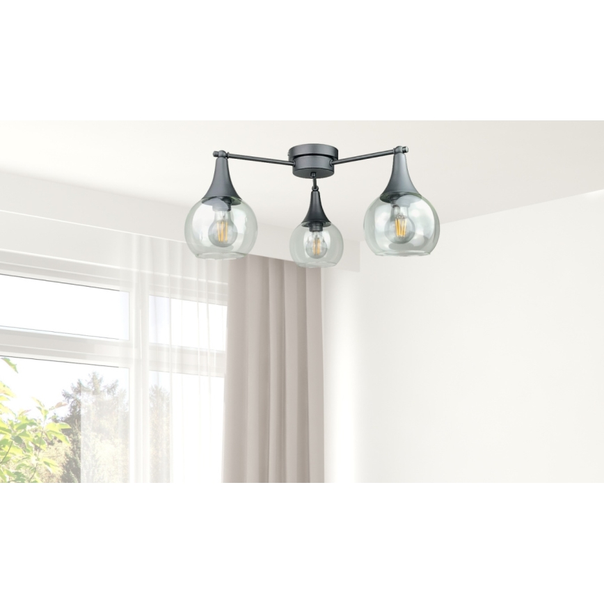 Pinnale kinnitatav lühter STAR 3xE27/60W/230V must/läbipaistev