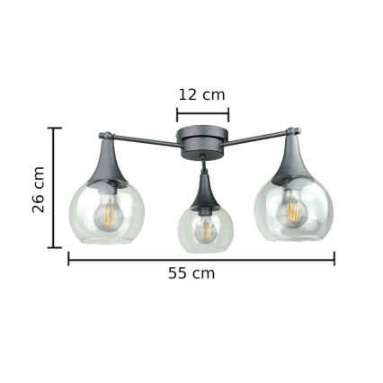 Pinnale kinnitatav lühter STAR 3xE27/60W/230V must/läbipaistev