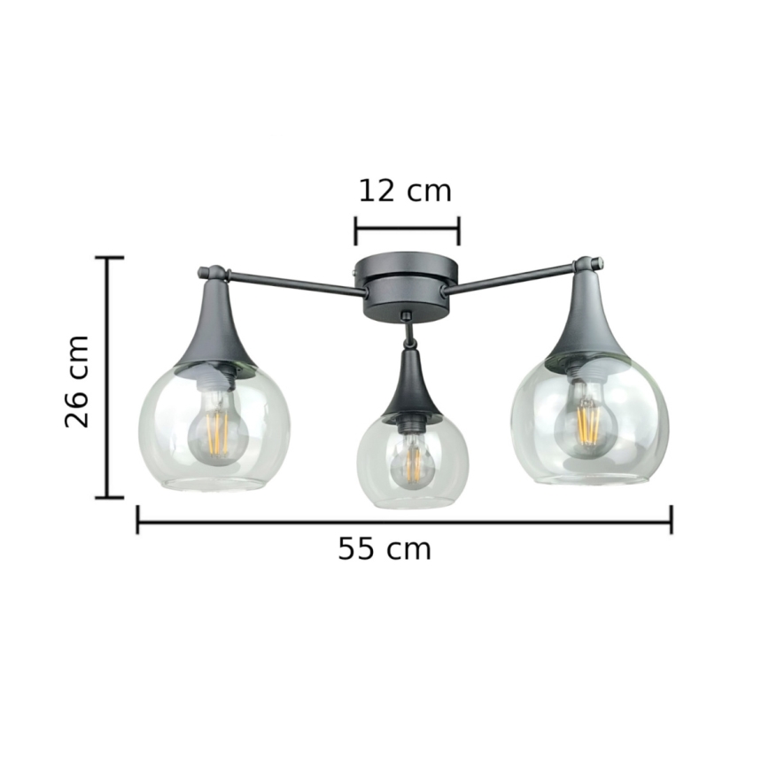 Pinnale kinnitatav lühter STAR 3xE27/60W/230V must/läbipaistev
