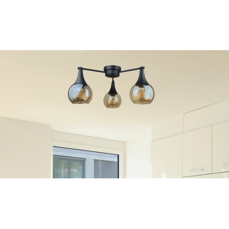 Pinnale kinnitatav lühter STAR 3xE27/60W/230V must/suitsune beež