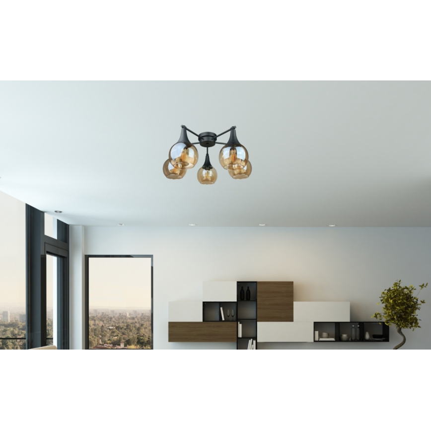 Pinnale kinnitatav lühter STAR 5xE27/60W/230V must/suitsune beež