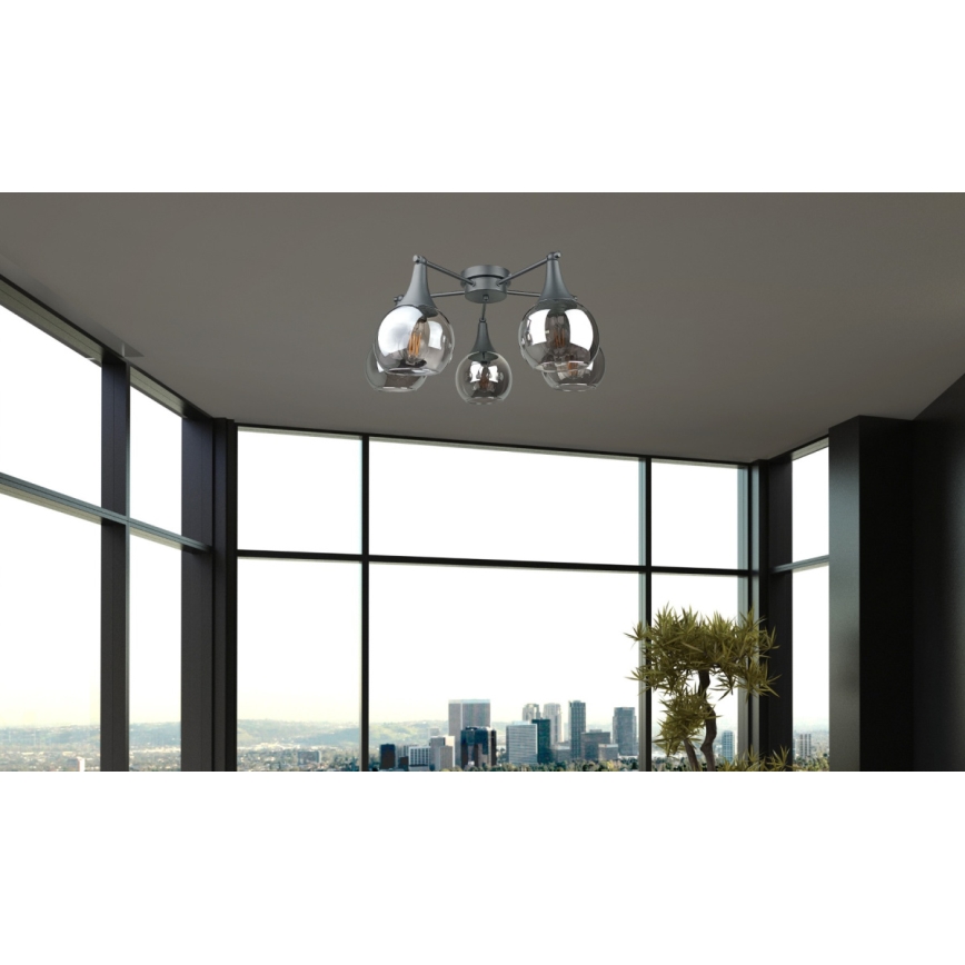 Pinnale kinnitatav lühter STAR 5xE27/60W/230V must/suitsune must